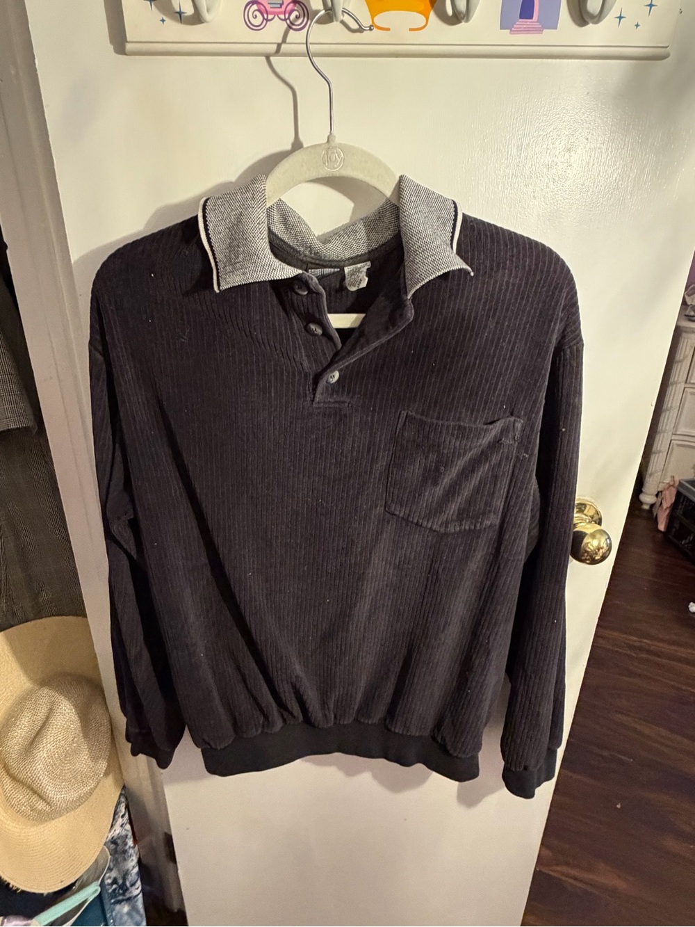 Men's Long Sleeve Corduroy Polo Shirt - Black